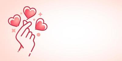 dia dos namorados cópia espaço ilustração vetorial. mini eu te amo clipart de mão na cor rosa, dedo de coração coreano eu te amo vetor de ícone de sinal. eu te amo design de banner.
