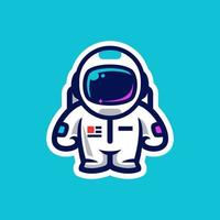 design de vetor de logotipo de mascote de desenho animado pequeno astronauta, ilustração de ícone de traje de astronauta com estrelas no fundo da noite