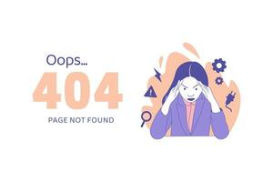 mulher de mãos dadas na cabeça tendo decepção para oops 404 error design concept landing page vetor