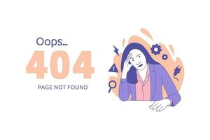 mulher de mãos dadas na cabeça tendo decepção para oops 404 error design concept landing page vetor