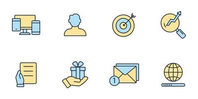ícones de estratégia de marketing simbolizam elementos vetoriais para infográfico web vetor