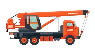 guindaste móvel laranja isolado. ícone. controlado por cabo, rastreadores. veículo para elevação, manuseio, construção, movimentação de carga, carga. maquinário pesado. ilustração vetorial plana. vetor