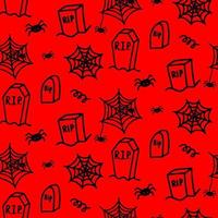 vetor padrão sem emenda de halloween de túmulo, teia de aranha, aranha, cachos, cemitério. ilustração engraçada e fofa para design sazonal, têxtil, sala de jogos para crianças de decoração ou cartão de felicitações. impressões de doodle desenhadas à mão.