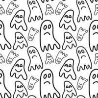 vetor padrão sem emenda de halloween de fantasma isolado no fundo branco. ilustração engraçada e fofa para design sazonal, têxtil, sala de jogos para crianças de decoração ou cartão de felicitações. impressões desenhadas à mão e doodle.