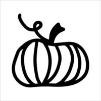 vector abóbora vegana crua de halloween isolada no ícone de fundo branco. ilustração engraçada e fofa para design sazonal, têxtil, decoração infantil ou cartão de felicitações. impressões desenhadas à mão e doodle.
