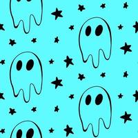 vetor fantasma de halloween e estrelas sem costura padrão isolado de fundo. ilustração engraçada e fofa para design sazonal, têxtil, decoração infantil ou cartão de felicitações. impressões desenhadas à mão e doodle.