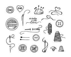 tricô e crochê, um conjunto de desenhos de contorno, elementos de design desenhados à mão. ilustração de ícone de desenho vetorial vetor