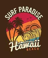 design de camiseta de praia do paraíso de surf do Havaí vetor