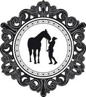 logotipo de menina e cavalo com vetor de design artesanal de moldura vintage
