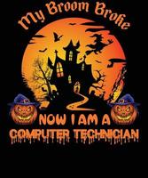 design de camiseta de técnico de informática para o halloween vetor