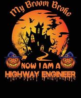 design de camiseta de engenheiro rodoviário para o halloween vetor