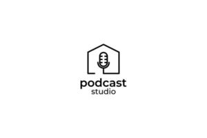 ideia de ilustração vetorial de design de logotipo de podcast de voz de casa plana vetor