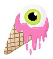 casquinha de sorvete com olho verde e cobertura rosa derretida. vetor