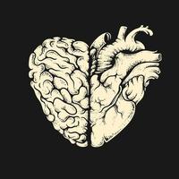 ilustração criativa desenhada de mão de cérebro e coração vetor