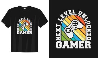 design de camiseta de jogo desbloqueado de próximo nível, design de camiseta de gamer de jogo, design de camiseta de jogo vintage, design de camiseta de jogo de tipografia, design de camiseta de gamer retro vetor