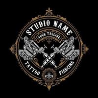 logotipo do estúdio de tatuagem vintage com 2 máquinas de tatuagem vetor