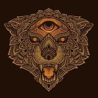 cabeça de lobo de ilustração com estilo mandala vetor