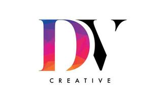 design de letra dv com corte criativo e textura colorida do arco-íris vetor