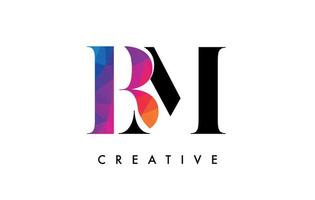 design de letra bm com corte criativo e textura colorida do arco-íris vetor
