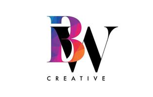 design de letra bw com corte criativo e textura colorida do arco-íris vetor