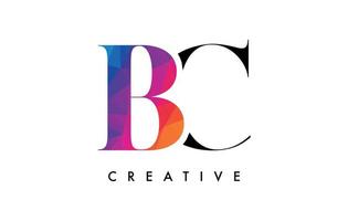 design de letra bc com corte criativo e textura colorida do arco-íris vetor