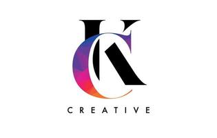 design de letra ck com corte criativo e textura colorida do arco-íris vetor