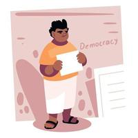 homem com cédula da democracia vetor