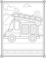 caminhão de bombeiros ou carro de bombeiros adequado para ilustração vetorial de página para colorir infantil vetor
