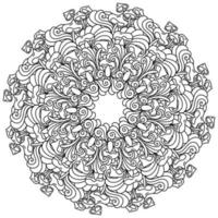 mandala simétrica de vários cogumelos e padrões, página para colorir na forma de um círculo com motivos naturais e de fantasia vetor