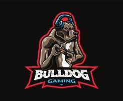 design de logotipo de mascote de jogador de buldogue vetor