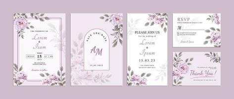 modelo de cartão de convite de casamento elegante floral desenhado à mão