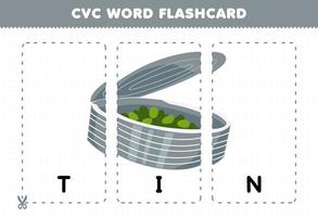 jogo de educação para crianças aprendendo palavra consoante vogal consoante com ilustração de lata de desenho bonito flashcard imprimível