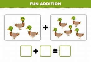 jogo de educação para crianças além de diversão contando fotos de patos fofos de desenhos animados planilha de fazenda para impressão vetor
