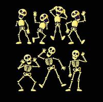 coleção de esqueletos de halloween plana de ouro desenhada à mão vetor