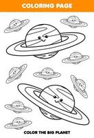 jogo de educação para crianças página de colorir imagem grande ou pequena do planeta do sistema solar com planilha imprimível de arte de linha de anel vetor