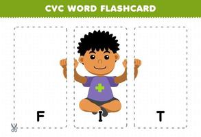 jogo de educação para crianças aprendendo palavra consoante vogal consoante com desenho bonito ilustração do corpo do menino flashcard imprimível vetor