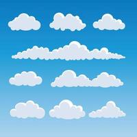 coleção de nuvens no céu azul, ilustração vetorial plana dos desenhos animados para web sites e design de banners. vetor