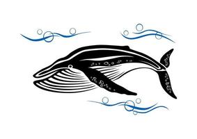 baleia negra na água do oceano vetor