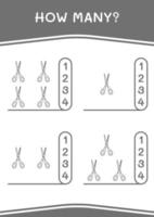 quantos de tesoura, jogo para crianças. ilustração vetorial, planilha para impressão vetor