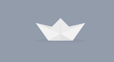 barco de papel dobrado, vetor de origami definido isolado sobre fundo azul. ilustração vetorial