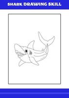 habilidade de desenho de tubarão para crianças. livro de habilidades de desenho de tubarão para relaxar e meditar. vetor