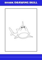 habilidade de desenho de tubarão para crianças. livro de habilidades de desenho de tubarão para relaxar e meditar. vetor