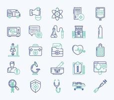 médico e hospitalar, conjunto de ícones de equipamentos de saúde vetor