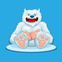 lenda urbana do monstro bigfoot ou yeti sente-se no vetor de ilustração de desenhos animados de neve