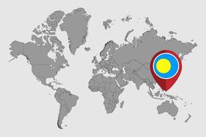 pin mapa com bandeira palau no mapa do mundo. ilustração vetorial. vetor