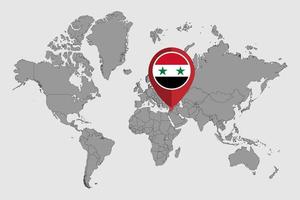 pin mapa com bandeira da síria no mapa do mundo. ilustração vetorial. vetor