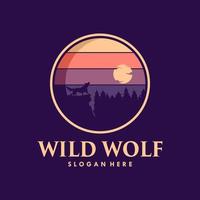 vetor de estoque de logotipo vintage de lobo selvagem