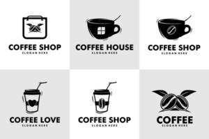 conjunto de rótulo simples de design de café de logotipo vetor