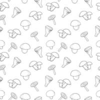 padrão sem emenda de cogumelos, plano de fundo, papel de parede. esboço doodle desenhado de mão. minimalismo monocromático escandinavo. plantas alimentícias vetor