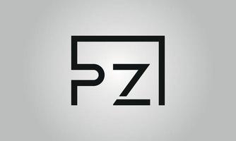 letra pz design de logotipo. pz logotipo com forma quadrada em cores pretas modelo de vetor livre.